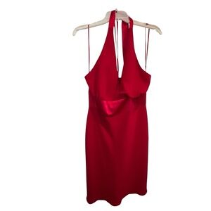 Jones New York size 14 Cherry red halter dress bias cut satin trim